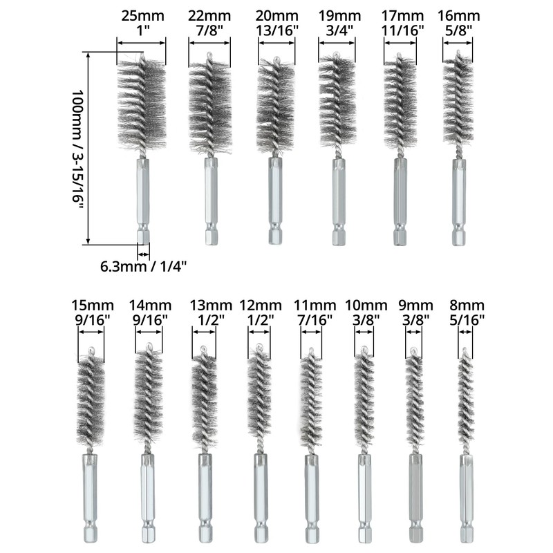 QWORK® 14-Piece Wire Brushes for Drills - 8 mm to