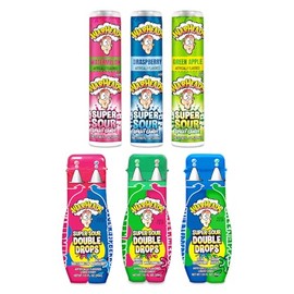 WARHEADS Super Sour Double Drops & Candy Spray Sampler - Assorted Fruity Flavored Liquid Candy - 6 Pack with 1 of Each