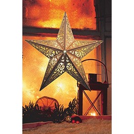 LED Star Made of Wood, Illuminated with 10 LEDs, Wireless, incl. Remote Control, 40 cm or 52 cm, Various Patterns, Window Star, Wooden Star, Christmas Decoration, Advent Star