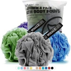 Whale Life Loofa Bath Sponge - Black Gentle Exfoliation Shower Loofa for Rich Lather Durable Mesh Body Scrubber 4-Pack for Men & Women, Gray Blue Green Purple / 웨일라이프 루파 목욕 스펀지 - 풍부한 거품을 위한 블랙 순한 각질 제거 샤워 루파 내구성이 뛰어난 메시 바디 스크러버 남성 및 여성용 4팩, Gray Blue Green Purple