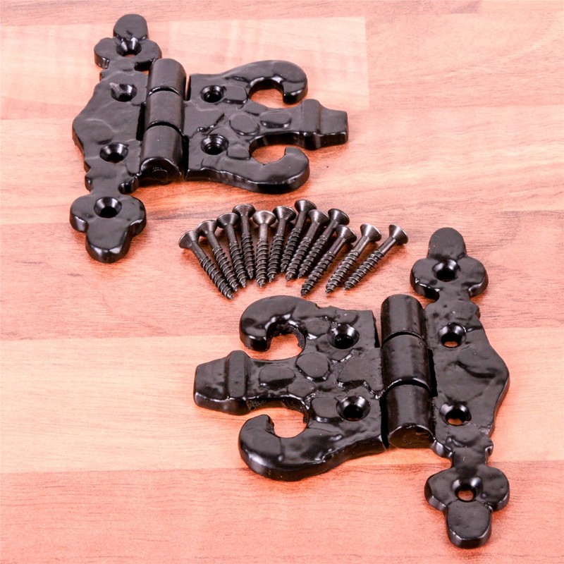 Pair of Heavy Black Cast Iron Unequal Hinges | Add