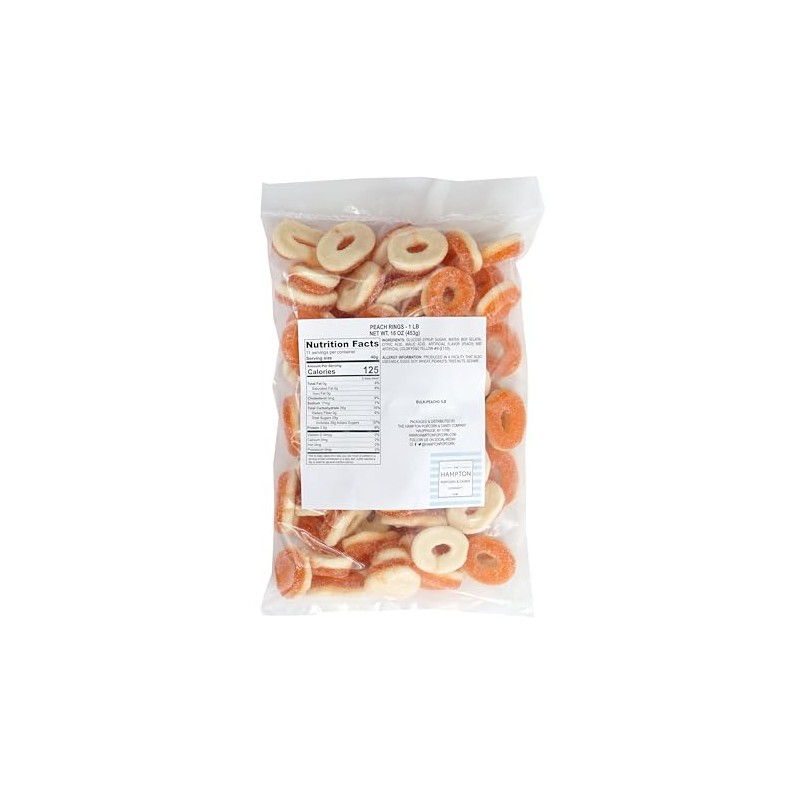 Peach Rings, 1 Pound Gummy Peach Rings Candy Bag, Peach