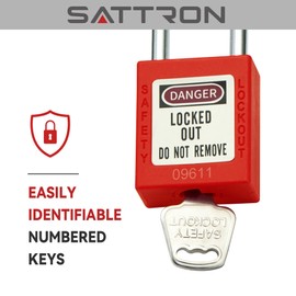 SATTRON Lockout Tagout Locks, 5 Red Safety Padlocks OSHA Compliant, Keyed Differently Loto Locks (2 Keys Per Lock) for Lock Out Tag Out Stations