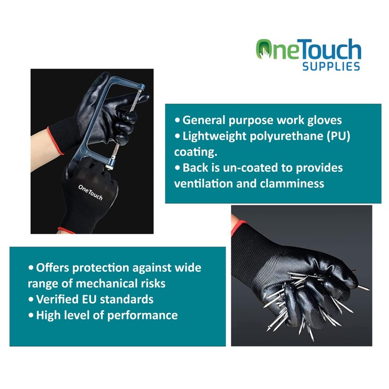 A406 12 Pair Black Nitrile Coated Gloves Work Gloves Nylon