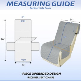 Arfntevss Recliner Sectional Couch Covers 1OO% Waterproof L Shape Sofa Cover for Reclining L Shaped Sectional Slipcover Dog Washable Corner Non Slip Additional Seat Protector (1 Seater, Silvery Gray)