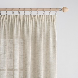 EMEMA Voile Curtain Linen Sheer Curtain with Ruffle Ribbon Sheer Linen Curtains Living Room Set of 2 Window Curtains Decorative Curtains Bedroom 140x145cm White