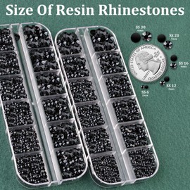 TINKRSTUFF Resin Rhinestones for Crafting with B7000 Jewelry Glue, 2 Boxes Black FlatBack Crystals with 3Pcs 10ml Glue for Bedazzling Crafts DIY Nail Art Makeup，Non Hotfix Gems for Clothing Shoes