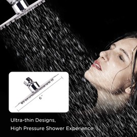 Sooreally - Cabezal de ducha de lluvia de alta presión, cabezal de ducha de acero inoxidable de 6 pulgadas, aspecto espejo, fácil instalación, ángulo de pulverización giratorio, experiencia de ducha voluptuosa, acabado cromado