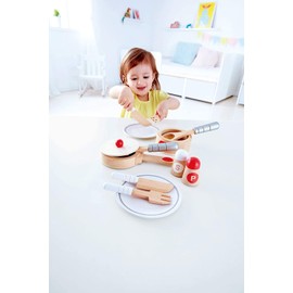 Hape Cook & Serve Set | 13 Piece Wooden Pretend Play Cooking Set with Accessories
