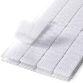 (1x4 Inch, 16 Sets) Strips with Adhesive for Fabric, Stick On for Fabric, No Sew Sticky Back for Clothes, Curtains - Heavy Duty Double Sided Hook and Loop Hem Tape Fasteners, No Sewing No Iron, White