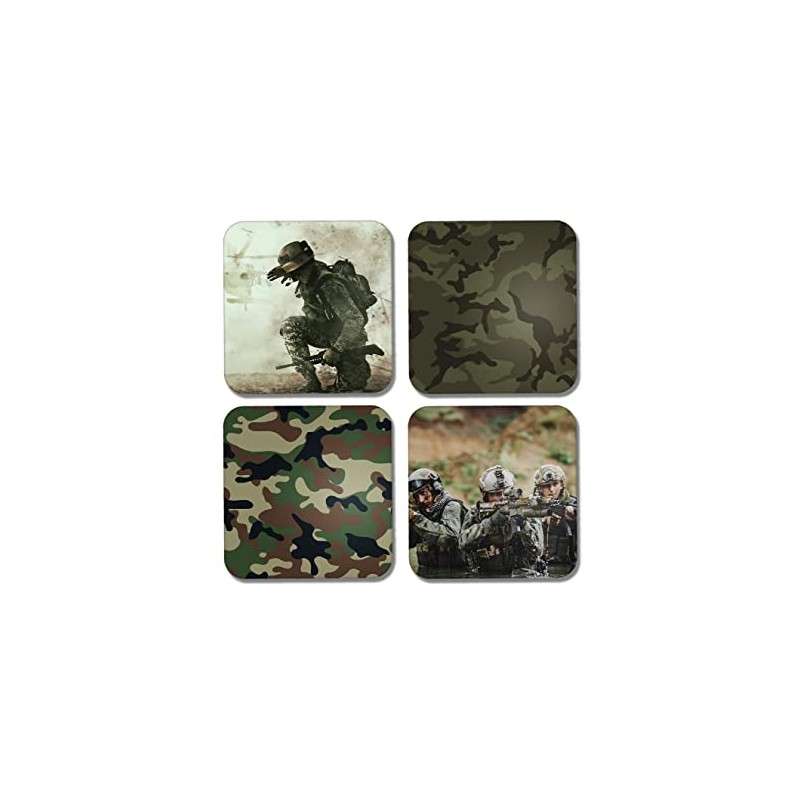 DV DESIGN 4 x Square Army Coasters - Pattern Armed