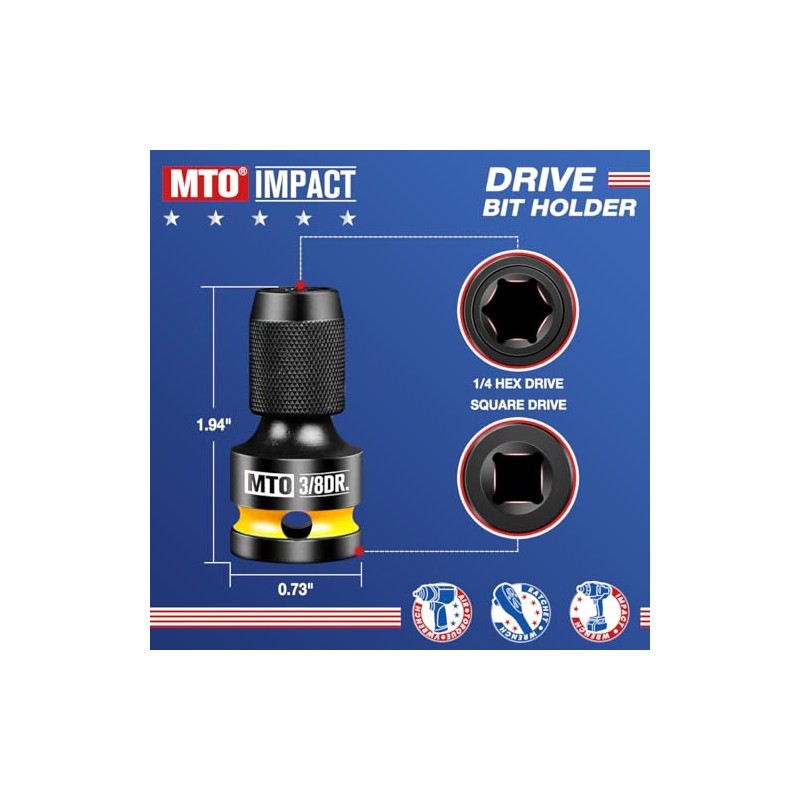 MTO 3/8-Inch Square Drive to 1/4-Inch Hex Socket Adapter, 2PCS