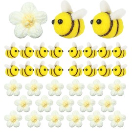Pack of 36 Bee Decorative Daisy Decorative Bees Felt Flowers Bee Decorative Felt Decorative Bee Felt Bee Craft White Plush Flowers Knitted for DIY Craft Decoration Clothing Accessories