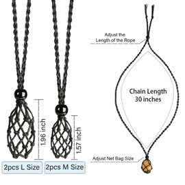 weryerker 4 PCS Crystal Cage Necklace Cord Empty Holder Replacement Hand-Woven Cord with Adjustable Length L and M Size (Black)