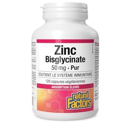 Natural Factors Natural Factors Zinc Bisglycinate 50mg, 120 vegetarian capsules, Gentle, Highly Absorbable, One-Per-Day Formula, Supports Immune Function