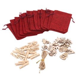 GLEAVI Christmas Advent Calendar Burlap Hanging Bags Set Wine Drawstring Storage Bags with Wooden Tags Clips for Holiday Treats and Decorations