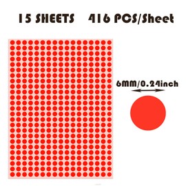 6240pcs Color Coding Labels, 3/16" (6mm) Circle Round Dot Color Coding Stickers Garage Sale Stickers Blank Yard Sale Price Stickers Dots Blank Writable Paper Labels , Color Red