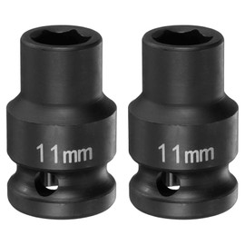 HARFINGTON 2pcs 6 Point Impact Socket 11mm Metric Socket 1/2" Square Drive 1.5" (38mm) Long Phosphated Cr-Mo Steel Spindle Axle Hex Nut Sockets, Black