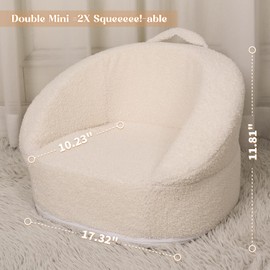 Mini Plush Teddy Bear Kids Sofa Chair - 17.3'' Compact Portable Toddler Chair with Carry Handle, Washable Cover, Safe Sturdy Design - Suitable for Boys and Girls - White