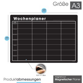 Weekly Planner Wipe Clean Magnetic Whiteboard for the Fridge, Includes Markers and Eraser, for Menu & Family Planning (42 x 30 cm [A3], Black)