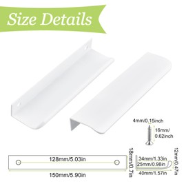 UFURMATE Back Mount Finger Edge Pull, 8Pcs Bright White Aluminum Alloy Hidden Handles Curved Edges Concealed Finger Pull Handles Invisible Tab Pulls with Screws for Drawer, Cabinet (150mm/5.9in)