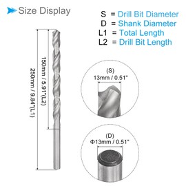 CoCud Ultra Long Twist Drill Bit, Drill Diameter 0.5 inches (13 mm), Total Length 9.8 inches (250 mm), High Speed Steel Twist Drill Bit, For Copper Metal Woodworking