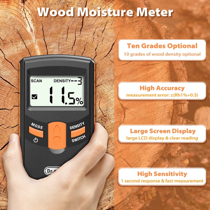 Dr.meter Pinless Wood Moisture Meter, Upgraded Version Inductive Pinless Tools