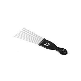 3Pc Metal Hair Styling Pik Afro Pick Comb For Volume & Tangles Black Fan Fist Hand Model