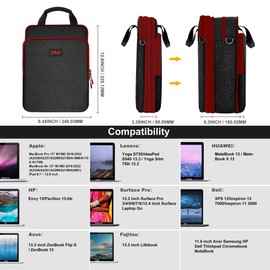 ZINZ 12.3-13 Inch Travel Laptop Shoulder Bag with Expandable Compartment and Valuables Compartment -Black-Wine edge