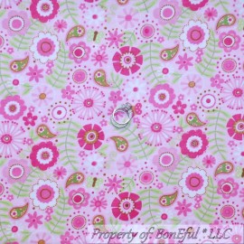 Riley Blake Designs BonEful Fabric FQ Cotton Quilt Flannel Pink White Green Flower Butterfly Calico