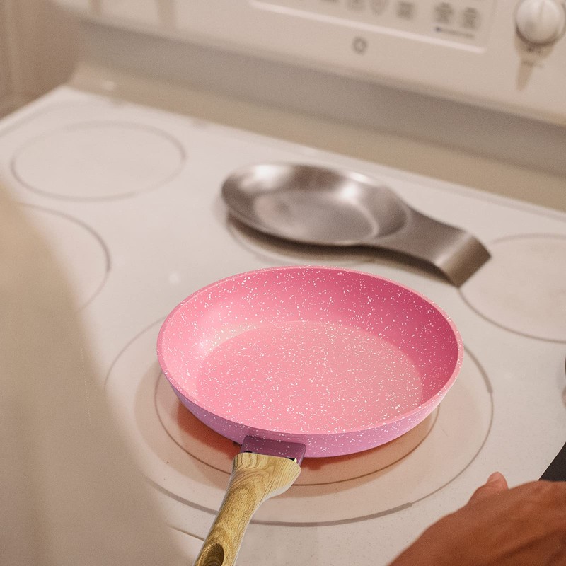 Frying Pan Nonstick, 9.5 Inch Pink Egg Pan, Non Stick