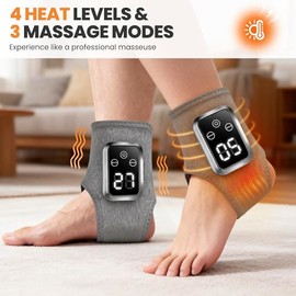 2-in-1 Warming Foot Massager Wrap – Foot & Ankle Massager with 3 Modes & 4 Heat Levels, Cordless USB Rechargeable, Portable for Home or Travel (2-Pack)