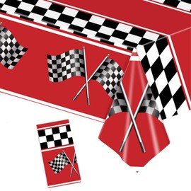 MHDAMAI Racing Tablecloth, Racing Car Tablecloths, Racing Track Tablecloths, 137 x 274 cm, Rectangular Checked Flag Tablecloths, Racing Car Party Decorations for Boys, Children, Cars, Birthday