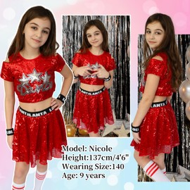 LOLANTA Girls Dance Costumes Shiny Red Skirts Set Kids Cute Dress for Figure Skating Concert Outfits (Red, 10-11 Years)