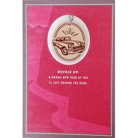 New Year of You Just Around The Bend Vintage Car Themed Premium Greeting Card with Bonus Keychain - Hope It's One Awesome Ride
