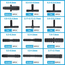 DRELD Pack of 113 Hose Connector Assortment Car T Piece Connector, Hose Connector Car, Irrigation Connection Kit Reducer Set, Universal T-Piece for Gardens Hoses Drip Sprinkler (12 Sizes)