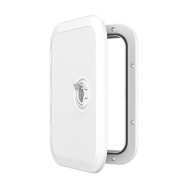 SEAFLO Locking Marine Boat Deck Rectangular Access Hatch - 14.53" x 14.76" (270mm x 375mm) with Lock and Keys, 180° Opening Lid, Non-Skid, Corrosion and UV Resistant, 4-Year Warranty! (White/Lock)