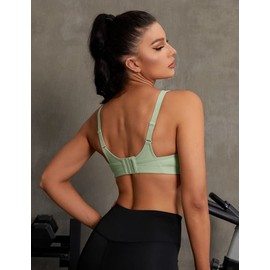 WingsLove Women's Shock Absorber Sports Bra High Impact High Support Adjustable for Large Breasts（Green，38DD）