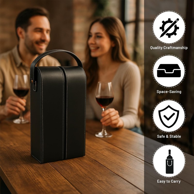 Bey-Berk Black Leather Wine Bottle Carrier – Travel Tote Bag