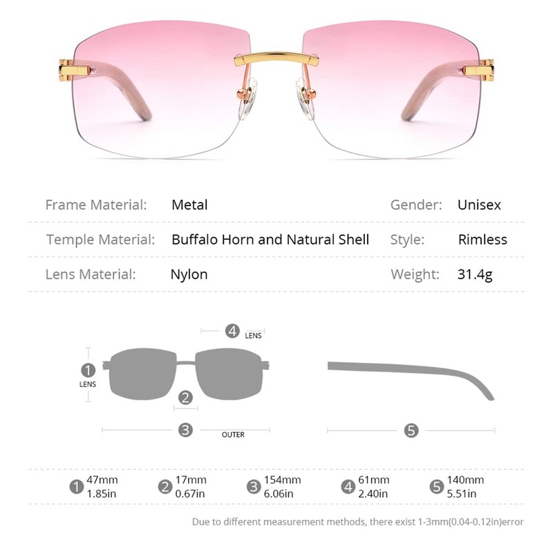 HEPIDEM 100% Really Buffalo Horn and Natural Mussel Shell Rimless