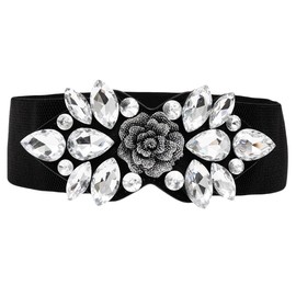 Gecaja Elastic Rhinestone Belts for Women-Crystal Wide Stretchy Belts for Dress, Cinturones para Mujer, Black
