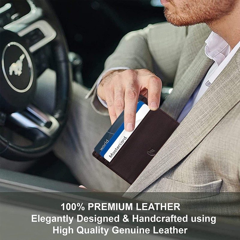 ALLEN & MATE Leather Card Holder Slim Wallet, RFID Blocking