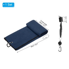 PATIKIL 20"x16" Tri-Fold Golf Towels, Microfiber Waffle Pattern Golf Bag Towels Soft Fiber & Black Brush Tool Kit with Club Groove Cleaner for Golf Lovers, Dark Blue