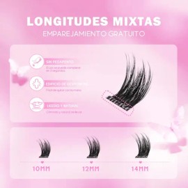 Wosheer Pestañas Postizas Autoadhesivas Diy Extensión De Pestañas Sin Pegamento 10-14mm longitud mixta curva D Pestañas naturales Adecuado para princi