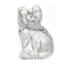 Carved Natural White Howlite Cat Guardian Statue Home Decor Reiki Chakra Healing Crystal Desk Gemstone Decoration Stone Crafts Gemstone Collectible Gift