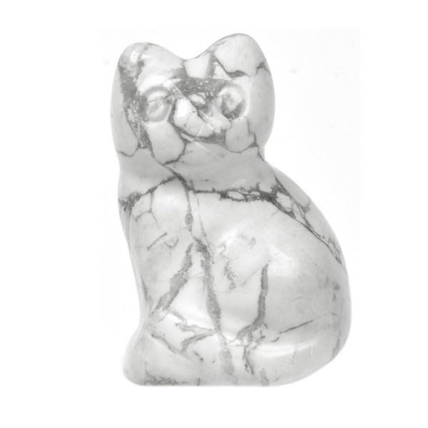 Carved Natural White Howlite Cat Guardian Statue Home Decor Reiki