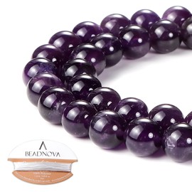 BEADNOVA 8mm Natural Amethyst Purple Quartz Gemstone Round Loose Beads for Jewelry Making (45-48pcs)
