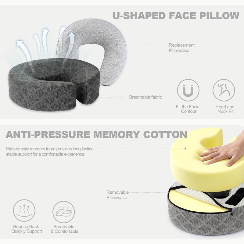 Massage Headrest for Bed with 2 Replaceable Pillow Covers &