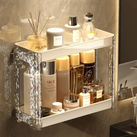 zeochyni 2 Tier Shower Caddy Shelf, Removable Adhesive Bathroom Caddy Shower Storage Shower Basket, No Drilling Hang Walls Adhesive Shelf or Bathroom Counter Organizer (Cream)