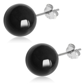 8mm Natural Black Onyx Stud Earrings for Women Girls, 925 Sterling Silver Round Crystal Stone Ball Studs, Hypoallergenic Fashion Crystal Gemstone Jewelry Gifts